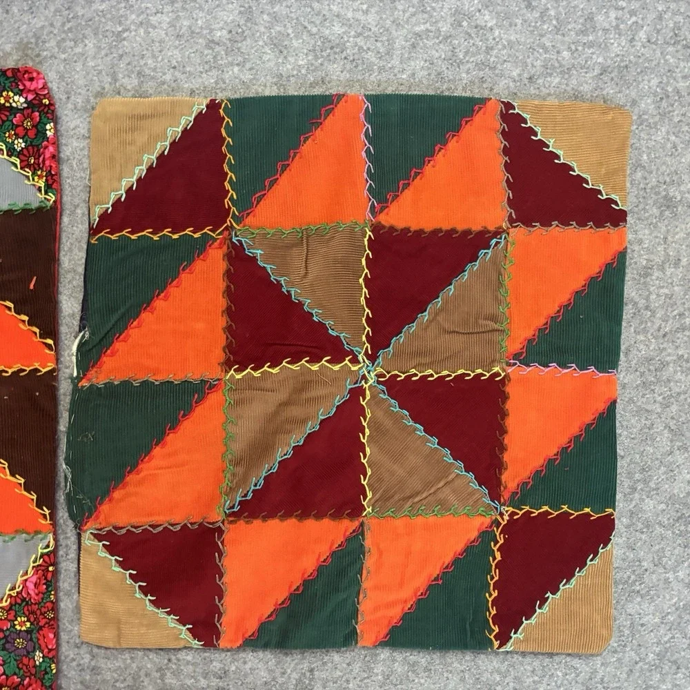 Vintage Crazy Quilt Patchwork Pillow Sham Cover Throw Set Cottagecore Top Boho